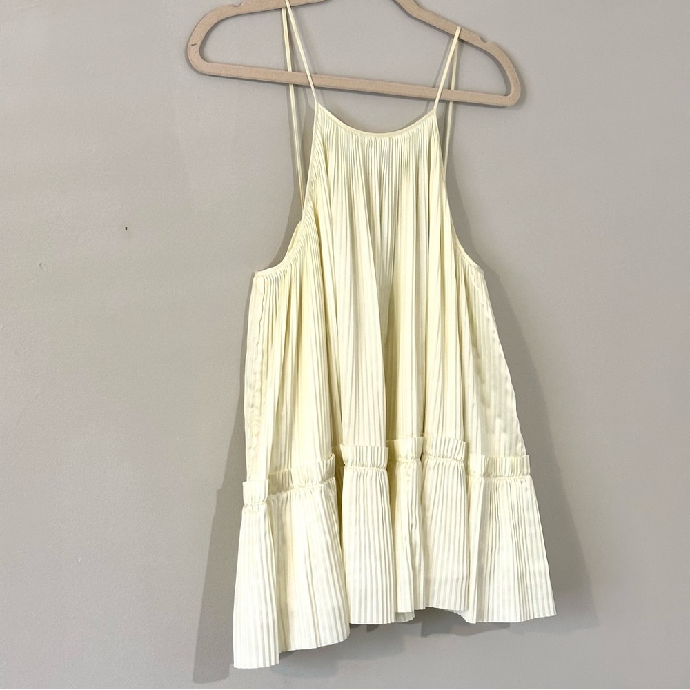 Lewit Pleated Ivory Tank Top Designer Flowy Tiered Blouse Minimal Chic - Picture 3 of 5